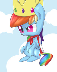 Size: 1400x1750 | Tagged: safe, artist:dambitail, rainbow dash, g4, cloud, cloudy, crown, cute, dashabetes, female, solo