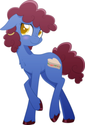 Size: 2443x3568 | Tagged: safe, artist:emkay-mlp, oc, oc only, oc:sandwich, blushing, chest fluff, cute, freckles, high res, pigtails, solo, unshorn fetlocks