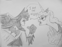 Size: 4320x3240 | Tagged: safe, artist:saturdaymorningproj, princess luna, g4, angry, batman, grayscale, hilarious in hindsight, i am the night, monochrome, pencil drawing, sketch, traditional art