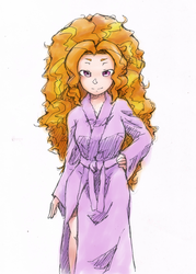 Size: 583x816 | Tagged: safe, artist:aisureimi, adagio dazzle, equestria girls, g4, 4chan, bathrobe, clothes, female, human coloration, looking at you, robe, solo