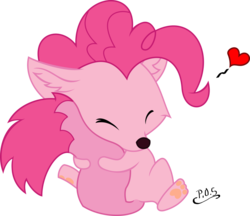 Size: 1280x1105 | Tagged: safe, artist:midnightblitzz, pinkie pie, wolf, g4, cute, female, simple background, solo, species swap, tail hug, transparent background, vector