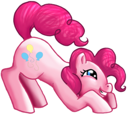 Size: 400x356 | Tagged: safe, artist:deathdog3000, pinkie pie, g4, crouching, excited, female, grin, solo