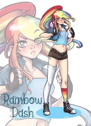 Size: 1024x1409 | Tagged: dead source, safe, artist:ladyagny, rainbow dash, human, g4, belly button, clothes, converse, female, humanized, midriff, shoes, solo, zoom layer