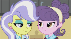 Size: 652x362 | Tagged: safe, edit, edited screencap, screencap, suri polomare, upper crust, equestria girls, g4, my little pony equestria girls: friendship games, animated, female, lidded eyes, looking at each other, looking at you, reversed