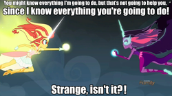 Size: 957x536 | Tagged: safe, edit, screencap, sci-twi, sunset shimmer, twilight sparkle, equestria girls, g4, my little pony equestria girls: friendship games, crossover, daydream shimmer, image macro, meme, midnight sparkle, sonic ova, sonic the hedgehog (series), sonic the hedgehog: the movie