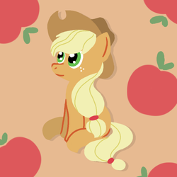 Size: 500x500 | Tagged: safe, artist:glux2, applejack, earth pony, pony, g4, apple, female, food, mare, sitting, smiling, solo