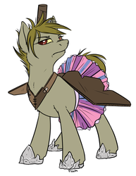 Size: 1365x1770 | Tagged: safe, artist:floots, oc, oc only, oc:bowel grinder, earth pony, pony, fallout equestria, angry, cardboard wings, clothes, commission, costume, female, mare, pretty pony princess, princess, raider