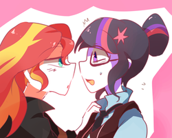 Size: 600x480 | Tagged: safe, artist:myomel, sci-twi, sunset shimmer, twilight sparkle, equestria girls, g4, my little pony equestria girls: friendship games, female, lesbian, ship:sci-twishimmer, ship:sunsetsparkle, shipping