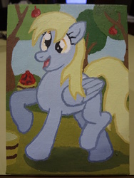 Size: 774x1032 | Tagged: safe, artist:shaunc, derpy hooves, pegasus, pony, g4, acrylic painting, apple orchard, female, painting, solo, traditional art