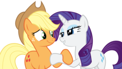 Size: 4800x2700 | Tagged: safe, artist:zuko42, applejack, rarity, earth pony, pony, unicorn, g4, made in manehattan, bedroom eyes, cowboy hat, duo, eye contact, female, hat, horn, looking at each other, mare, shipping fuel, simple background, stetson, transparent background, vector