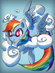 Size: 1785x2345 | Tagged: safe, artist:my-magic-dream, rainbow dash, pegasus, pony, g4, cloud, female, leaning, mare, on a cloud, prone, sky, solo