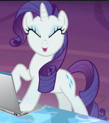 Size: 338x380 | Tagged: safe, artist:itsgonnatap, edit, edited screencap, screencap, rarity, pony, unicorn, g4, made in manehattan, :o, animated, computer, cute, excited, eyes closed, female, hoofy-kicks, horse taxes, keyboard, laptop computer, majestic as fuck, mare, open mouth, raribetes, rearing, smiling, solo, that pony sure does love taxes, typing