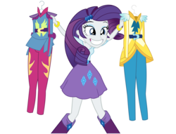 Size: 2745x2101 | Tagged: safe, artist:kehrminator, rarity, equestria girls, g4, my little pony equestria girls: friendship games, belt, boots, clothes, clothes hanger, female, grin, high res, outfits, simple background, skirt, solo, transparent background, vector