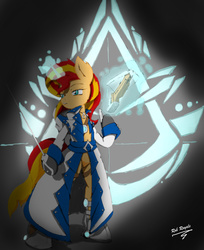 Size: 2267x2777 | Tagged: safe, artist:shard-of-life, sunset shimmer, pony, unicorn, g4, assassin, assassin's creed, bipedal, bowgun, female, high res, solo