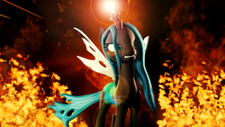 Size: 1920x1080 | Tagged: safe, artist:danj16, queen chrysalis, changeling, changeling queen, g4, 3d, female, fire, friendship, lens flare, magic, source filmmaker