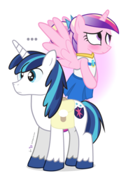 Size: 690x960 | Tagged: safe, artist:dm29, princess cadance, shining armor, g4, ..., blushing, cheerleader, clothes, cute, cutedance, duo, saddle bag, shining adorable, simple background, transparent background, younger