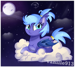 Size: 1024x913 | Tagged: safe, artist:spookyle, oc, oc only, oc:dream cloud, bat pony, pony, cloud, cloudy, moon, solo
