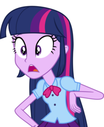 Size: 6720x8218 | Tagged: safe, artist:luckreza8, twilight sparkle, equestria girls, g4, my little pony equestria girls: friendship games, .svg available, absurd resolution, bowtie, breasts, bust, clothes, female, inkscape, offscreen character, open mouth, shocked, simple background, skirt, solo, transparent background, twilight sparkle (alicorn), vector