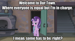 Size: 551x305 | Tagged: safe, screencap, starlight glimmer, g4, season 5, the cutie map, egalitarianism, image macro, lisa simpson, male, meme, our town, reference, simpsons did it, stalin glimmer, the simpsons