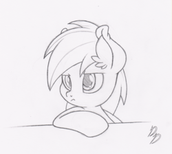 Size: 1000x895 | Tagged: safe, artist:dfectivedvice, rainbow dash, g4, female, grayscale, monochrome, simple background, solo, traditional art, unamused