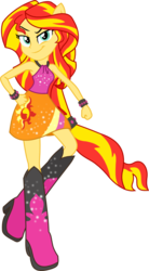 Size: 495x900 | Tagged: safe, artist:seahawk270, sunset shimmer, equestria girls, g4, my little pony equestria girls: rainbow rocks, boots, bracelet, clothes, female, looking at you, ponied up, pony ears, raised eyebrow, simple background, skirt, sleeveless, solo, transformed, transparent background, vector, welcome to the show