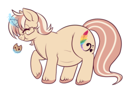 Size: 700x514 | Tagged: safe, artist:lulubell, oc, oc only, oc:lulubell, pony, unicorn, belly, cookie, eating, eyes closed, fat, glasses, levitation, magic, obese, simple background, smiling, solo, telekinesis, transparent background, weight gain