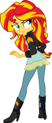 Size: 1363x3223 | Tagged: safe, artist:zeldarondl, edit, vector edit, sunset shimmer, equestria girls, g4, my little pony equestria girls: friendship games, boots, clothes, female, full body, leather jacket, looking back, offscreen character, raised eyebrow, shoes, simple background, solo, transparent background, vector
