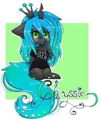 Size: 2063x2497 | Tagged: safe, artist:teranen, queen chrysalis, changeling, changeling queen, anthro, g4, :o, blushing, chibi, chwisalis, clothes, colored pupils, cute, cutealis, female, floppy ears, heart eyes, high res, solo, t-shirt, wingding eyes, younger