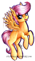 Size: 979x1690 | Tagged: safe, artist:julunis14, scootaloo, g4, female, flapping, smiling, solo, traditional art