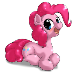 Size: 1000x1000 | Tagged: safe, artist:ushiro no kukan, pinkie pie, g4, blushing, cute, female, happy, looking at you, open mouth, prone, smiling, solo, ushiro is trying to murder us