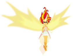 Size: 2219x1703 | Tagged: safe, artist:zeldarondl, sunset shimmer, equestria girls, g4, my little pony equestria girls: friendship games, artificial wings, augmented, clothes, daydream shimmer, dress, female, high heels, horn, looking at you, magic, magic wings, orb, simple background, skirt, solo, transparent background, vector, wings