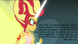 Size: 1920x1080 | Tagged: safe, screencap, sunset shimmer, equestria girls, g4, my little pony equestria girls: friendship games, babylon 5, badass boast, daydream shimmer, reference, susan ivanova, text edit