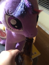 Size: 1536x2048 | Tagged: safe, twilight sparkle, g4, beer, bottle, build-a-bear, irl, photo, plushie