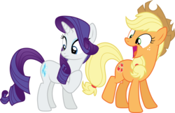 Size: 4926x3200 | Tagged: safe, artist:djdavid98, artist:hawk9mm, artist:uxyd, applejack, rarity, pony, g4, made in manehattan, .ai available, applejack's damaged hat, duo, group, simple background, transparent background, vector