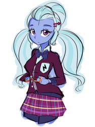 Size: 600x800 | Tagged: safe, artist:jovalic, sugarcoat, equestria girls, g4, my little pony equestria girls: friendship games, clothes, female, glasses off, pigtails, school uniform, simple background, solo, sugarcute, white background