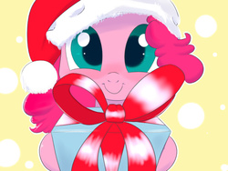 Size: 1000x750 | Tagged: safe, artist:dambitail, pinkie pie, g4, female, hat, present, santa hat, solo