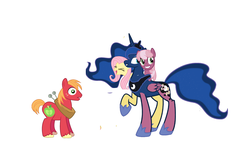 Size: 5057x3121 | Tagged: safe, artist:theunknowenone1, big macintosh, cheerilee, fluttershy, princess luna, alicorn, chimera, earth pony, pony, g4, 1000 hours in ms paint, amalgamation, big macintosh gets all the mares, cheerimacshy, cheering, eyes closed, female, flutteryay, fusion, grin, lesbian, male, mare, ms paint, multiple heads, open mouth, raised hoof, ship:cheerimac, ship:fluttermac, ship:lunamac, shipping, simple background, smiling, stallion, straight, this isn't even my final form, three heads, wat, we have become one, what has science done, white background, wide eyes, yay