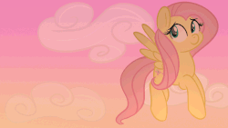 Size: 1920x1080 | Tagged: safe, artist:flaminbunny, fluttershy, g4, animated, cover art, cute, female, flying, shyabetes, solo, sunset