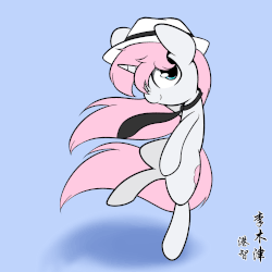 Size: 1000x1000 | Tagged: safe, artist:lightningnickel, oc, oc only, oc:cotton candy, pony, unicorn, animated, bipedal, cute, dancing, hat, necktie, solo