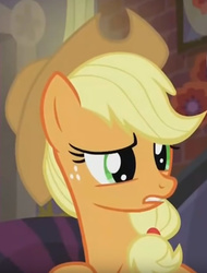 Size: 682x898 | Tagged: safe, screencap, applejack, g4, made in manehattan, confused, raised eyebrow, unsure