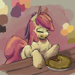 Size: 1280x1281 | Tagged: safe, artist:erijt, apple bloom, g4, eating, food, pie