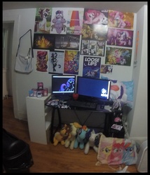 Size: 1333x1559 | Tagged: safe, applejack, carrot top, golden harvest, pinkie pie, rainbow dash, rarity, twilight sparkle, alicorn, pony, twilight sparkle's secret shipfic folder, g4, battlestation, collection, female, irl, mare, photo, pillow, twilight sparkle (alicorn)