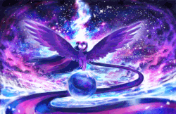 Size: 1100x712 | Tagged: safe, artist:aquagalaxy, artist:equum_amici, twilight sparkle, alicorn, pony, g4, animated, cinemagraph, ethereal, female, glowing eyes, glowing horn, horn, magic, mare, signature, solo, space, sparkles, spread wings, stars, twilight sparkle (alicorn), wings