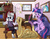 Size: 1500x1159 | Tagged: safe, artist:starbat, discord, princess celestia, twilight sparkle, oc, oc:dr. wolf, anthro, g4, a moment with drwolf, chest fluff, furry, magic, male, non-mlp oc, plushie