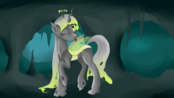 Size: 3840x2160 | Tagged: safe, artist:zonalar, oc, oc only, oc:queen sunshade, changeling, changeling queen, changeling queen oc, female, heart eyes, high res, solo, wingding eyes, yellow changeling