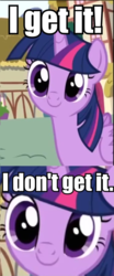 Size: 379x908 | Tagged: safe, screencap, twilight sparkle, alicorn, pony, g4, c:, close-up, cute, female, i don't get it, image macro, jontron, mare, meme, plug and play consoles, reaction image, smiling, solo, twilight sparkle (alicorn)