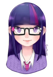 Size: 654x940 | Tagged: safe, artist:gomhoren, twilight sparkle, human, g4, bust, colored pupils, female, glasses, humanized, simple background, solo, white background