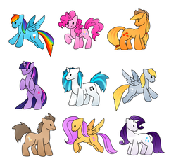 Size: 1280x1213 | Tagged: safe, artist:lexissketches, applejack, derpy hooves, dj pon-3, doctor whooves, fluttershy, pinkie pie, rainbow dash, rarity, time turner, twilight sparkle, vinyl scratch, earth pony, pony, g4, male, mane six, stallion