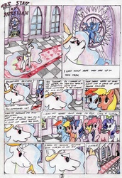 Size: 2375x3461 | Tagged: safe, artist:40kponyguy, derpibooru exclusive, applejack, fluttershy, nightmare moon, pinkie pie, princess celestia, rainbow dash, rarity, twilight sparkle, alicorn, pony, 40kponyguy's the staff of aurelian, g4, comic, female, high res, mare, traditional art, twilight sparkle (alicorn), window