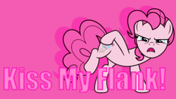 Size: 1024x576 | Tagged: safe, artist:porygon2z, artist:sailortrekkie92, pinkie pie, earth pony, pony, g4, party pooped, butt, female, kiss my ass, kiss my flank, looking at you, mare, plot, pose, solo, vector, wallpaper
